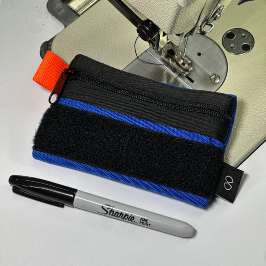 Pocket Zip Pouch - Blue/Orange with Loop