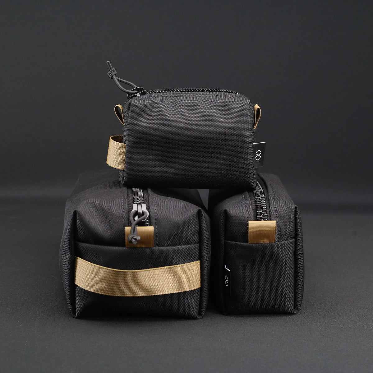 3 Piece Travel Pouch Set in Black x Coyote Brown