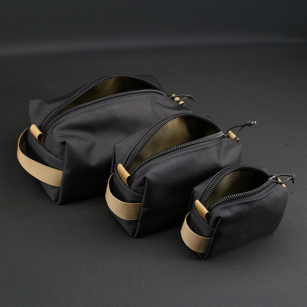 3 Piece Travel Pouch Set in Black x Coyote Brown