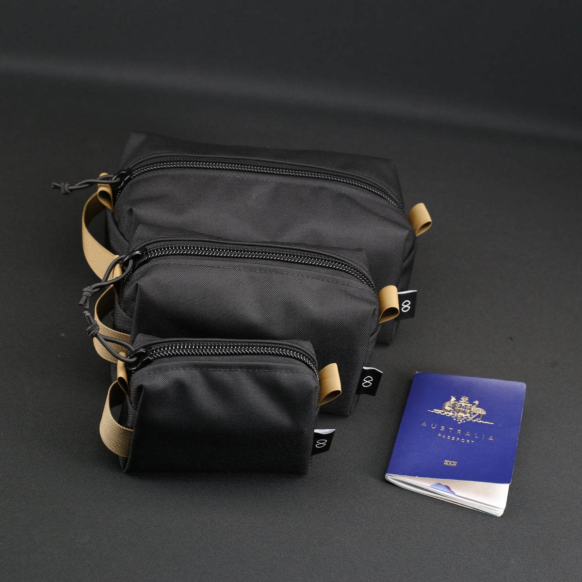 3 Piece Travel Pouch Set in Black x Coyote Brown