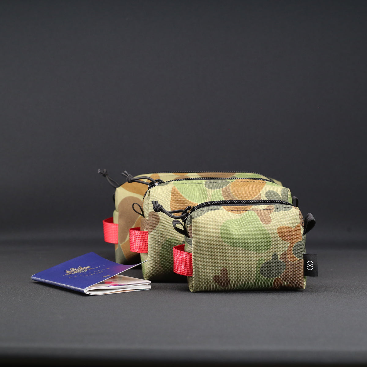 3 Piece Travel Pouch Set in Auscam x Red