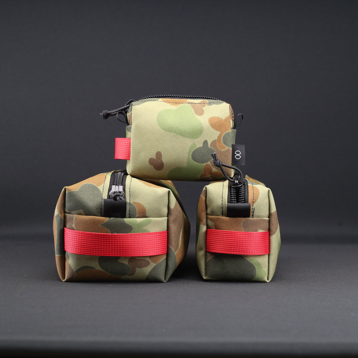 3 Piece Travel Pouch Set in Auscam x Red