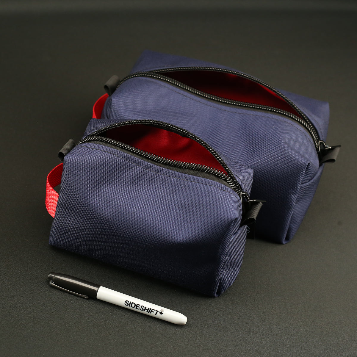 2 Piece Travel Pouch Set in Navy x Red