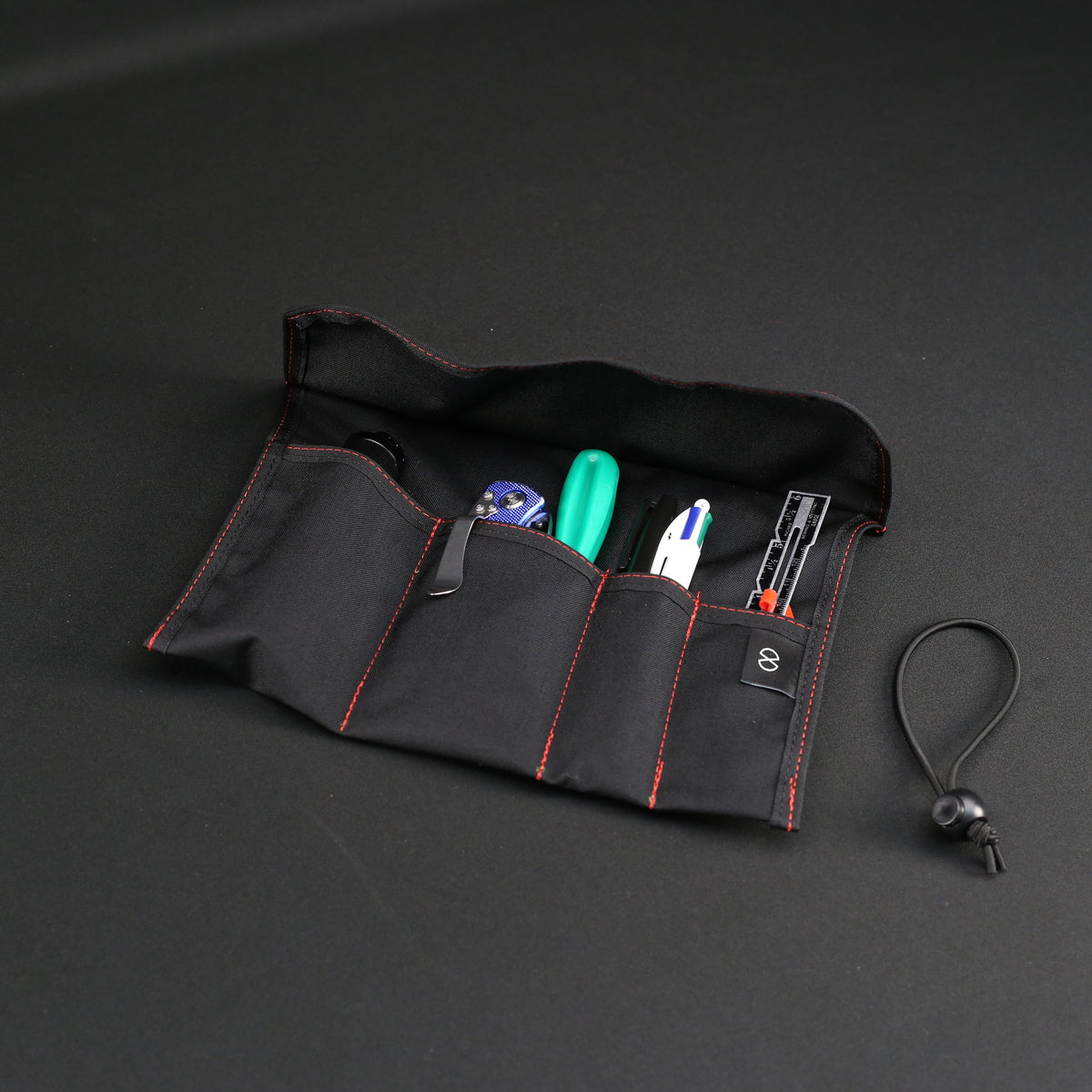 Small Tri-Fold Tool Roll in Black x Red