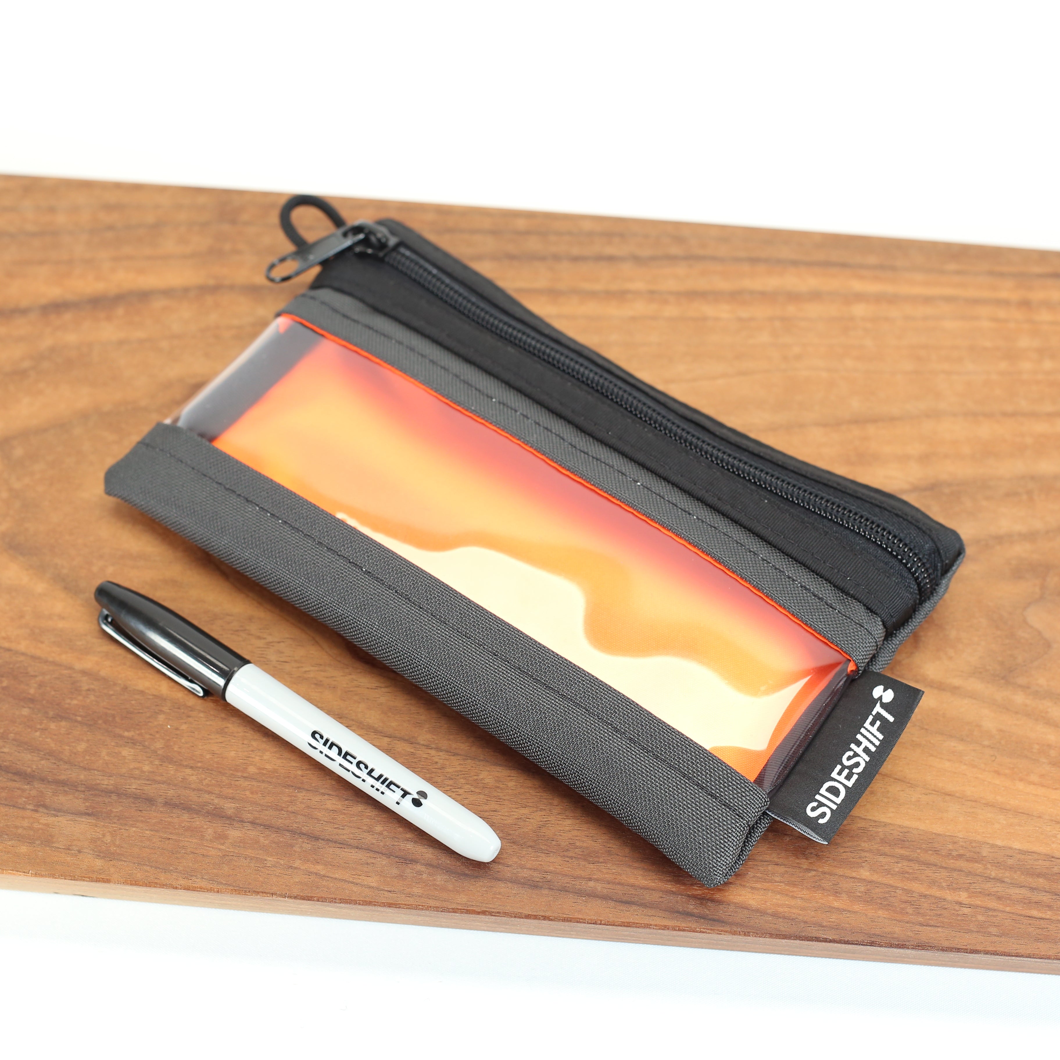 Clear Zip Pouch - Grey x Fluro Orange