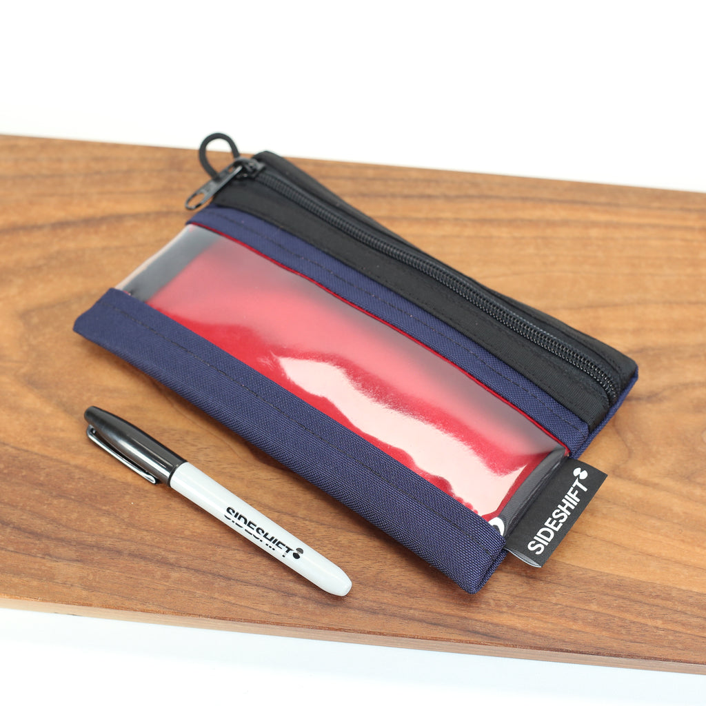 Clear Zip Pouch - Navy x Red