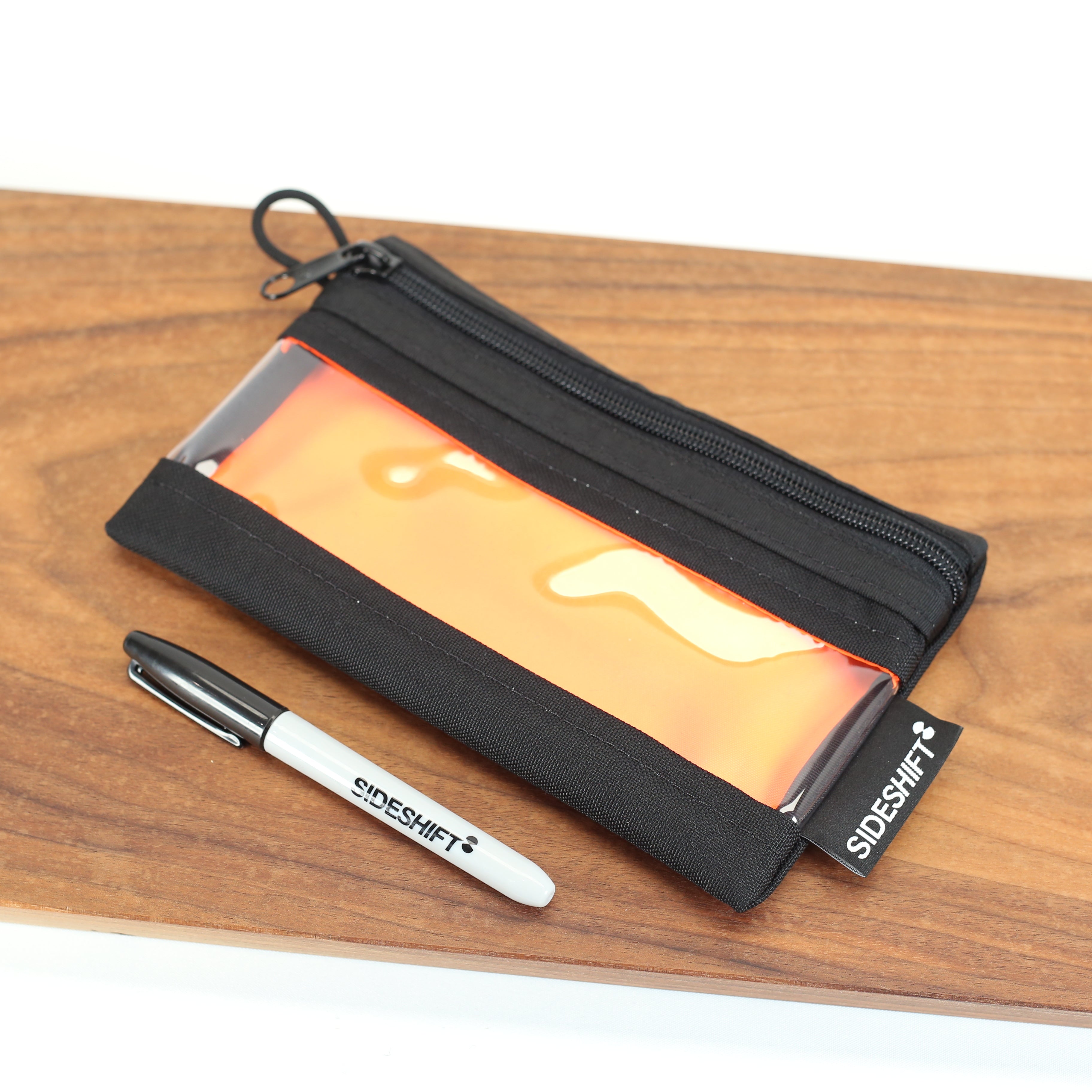 Clear Zip Pouch - Black x Fluro Orange