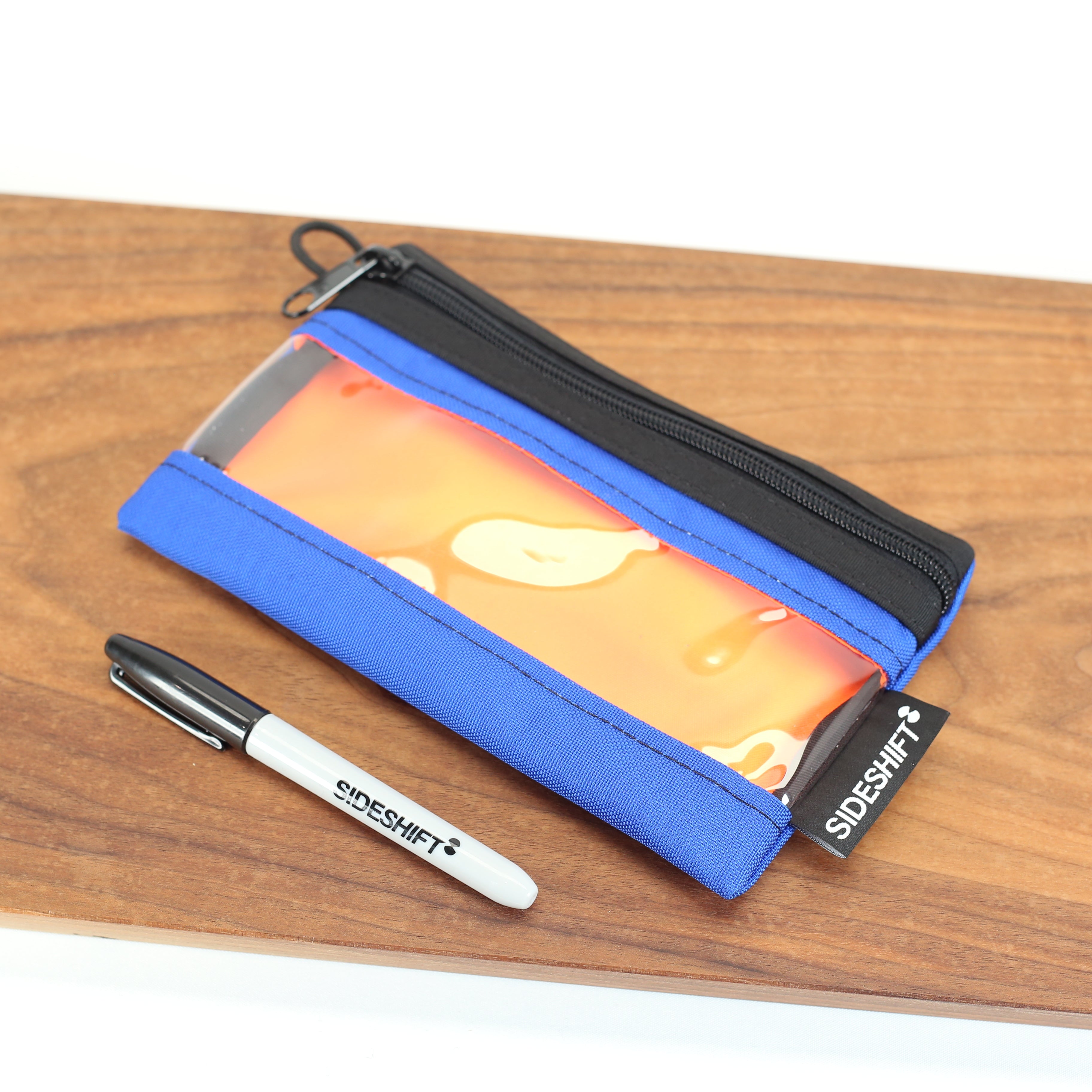 Clear Zip Pouch - Royal Blue x Fluro Orange