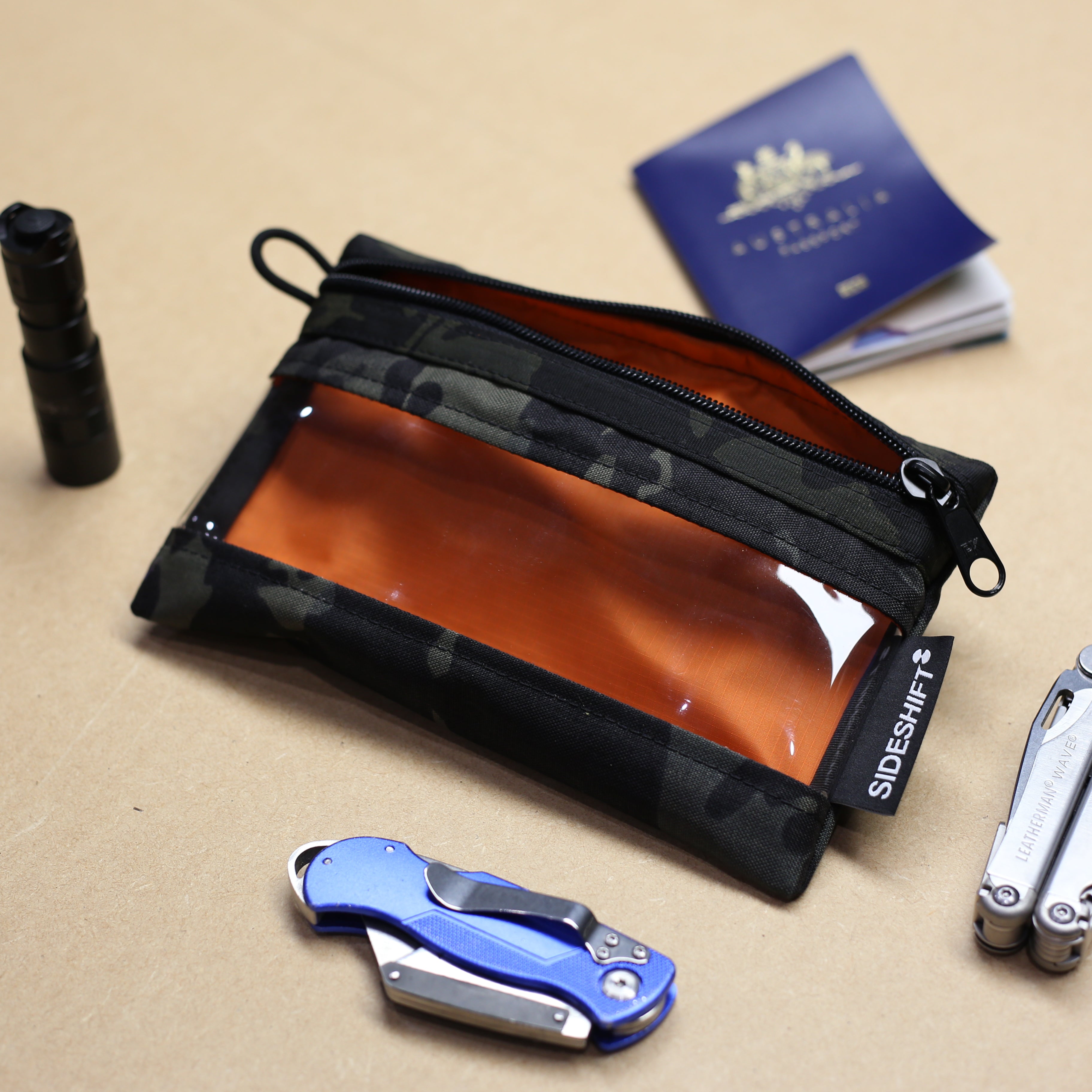 Clear Zip Pouch - MultiCam Black x Orange