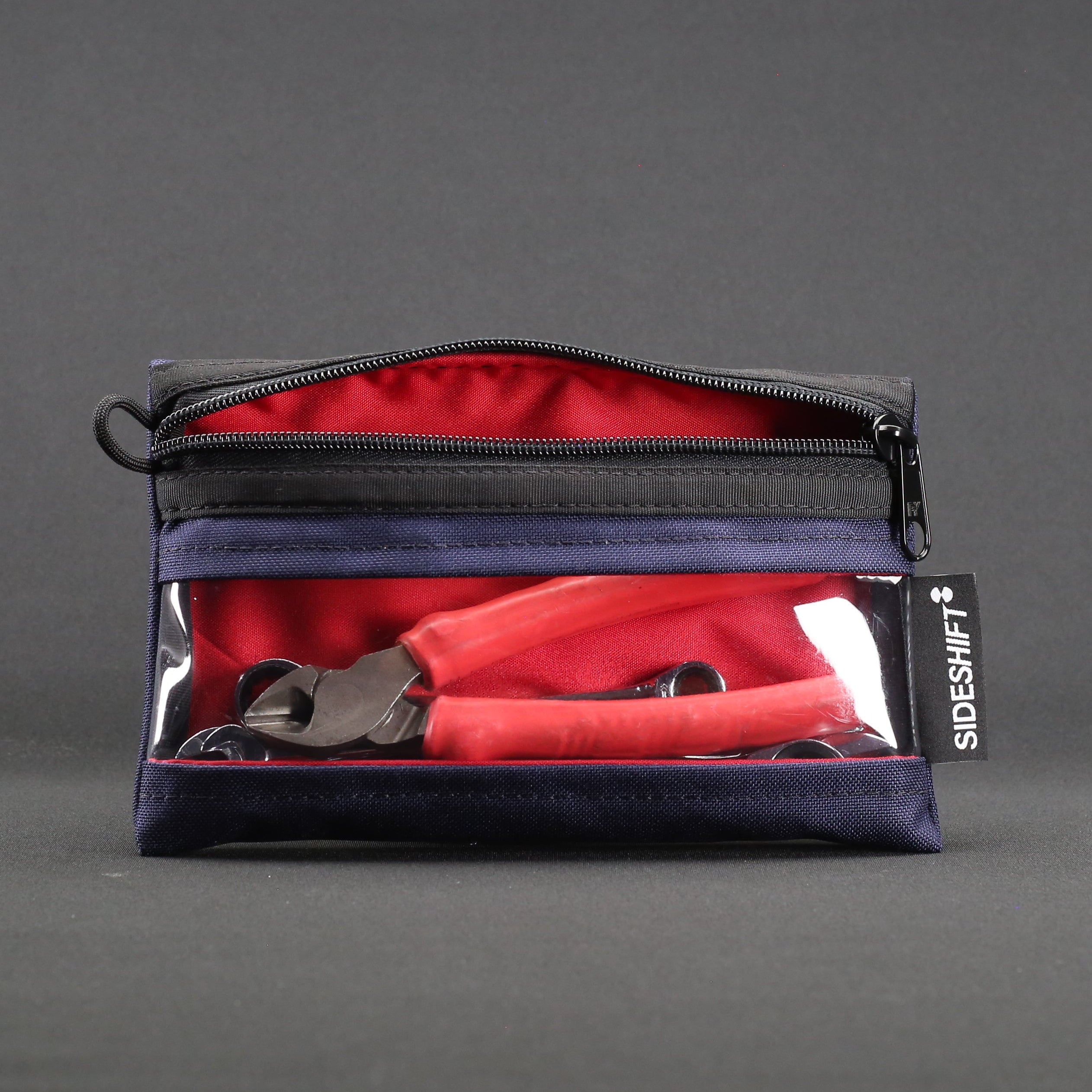 Clear Zip Pouch - Navy x Red